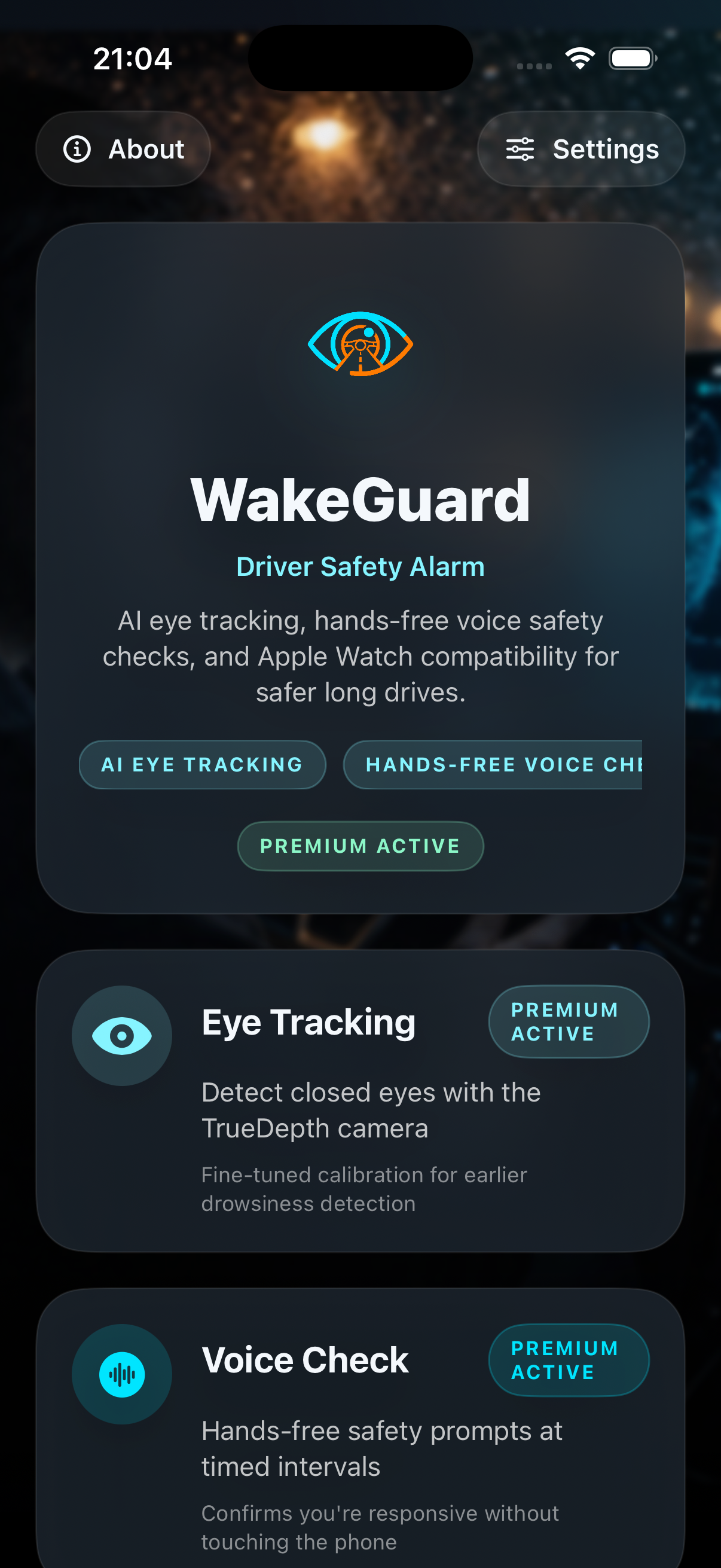 WakeGuard drive mode screen