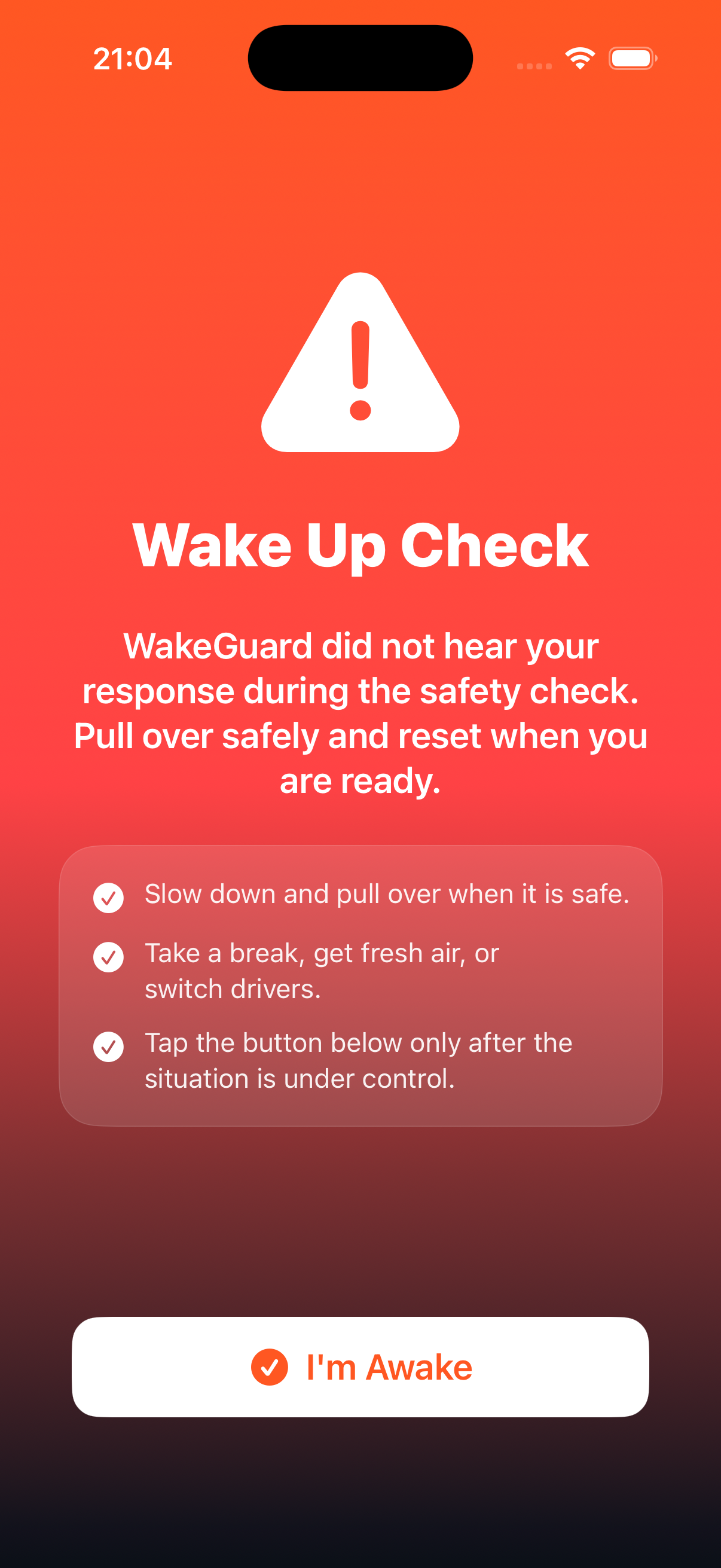 WakeGuard Notfallwarnung auf dem iPhone